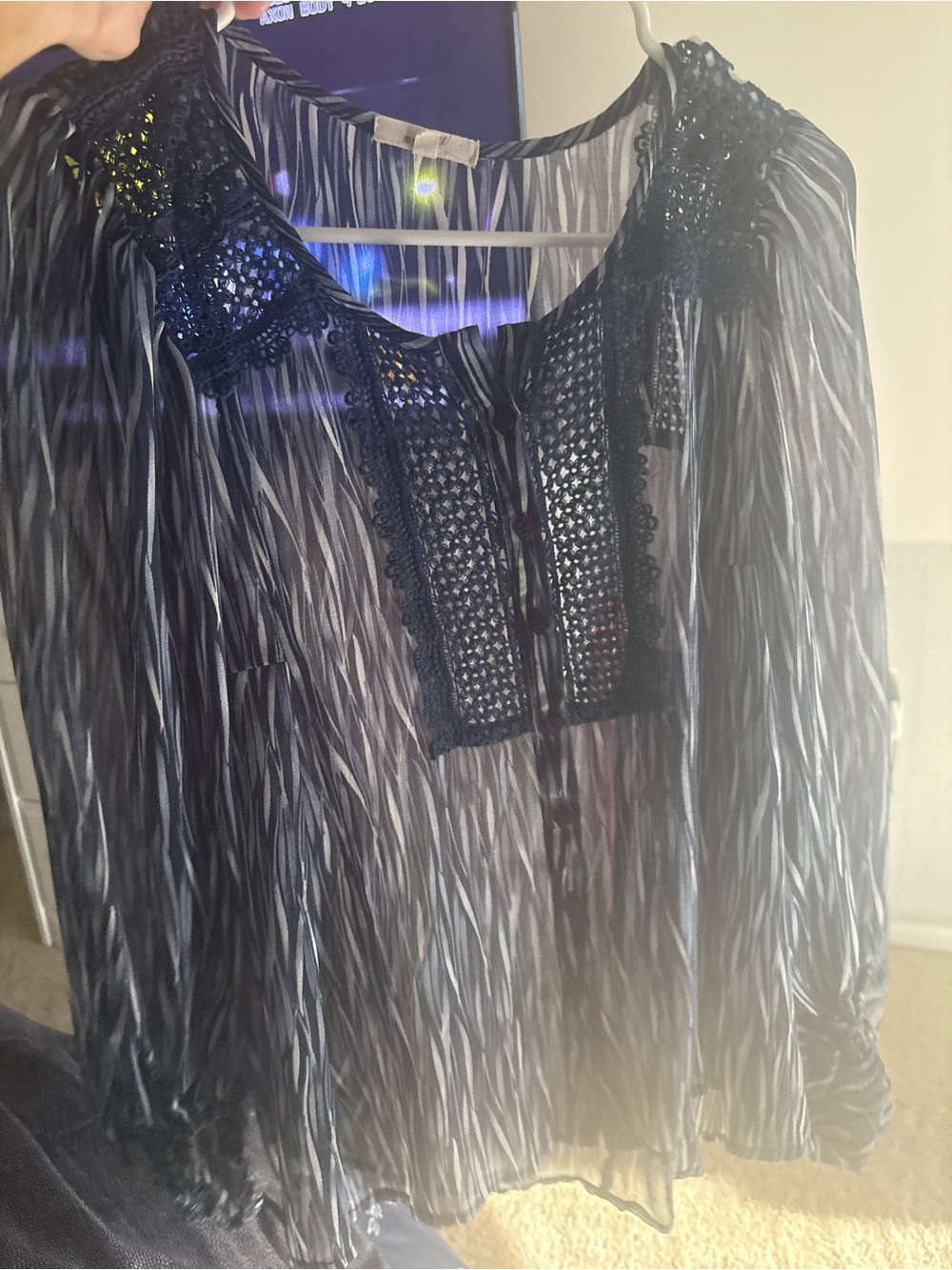 Mystree Navy Sheer Crochet-Yoke Tunic